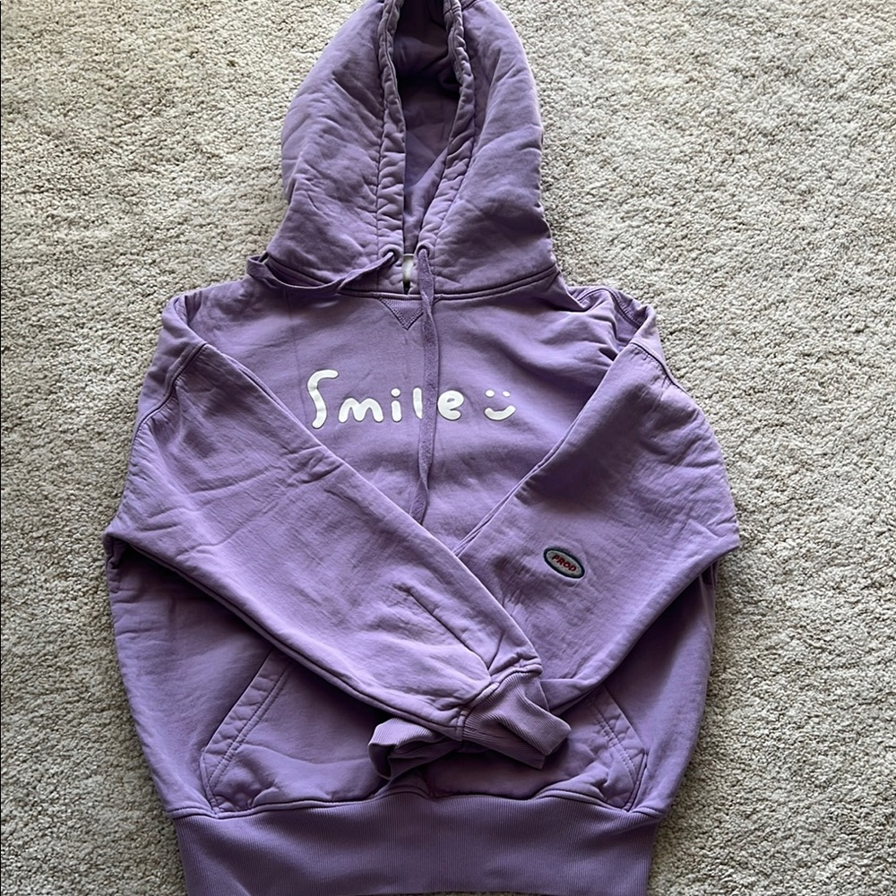Purple Sweater with Smile Print and Hood